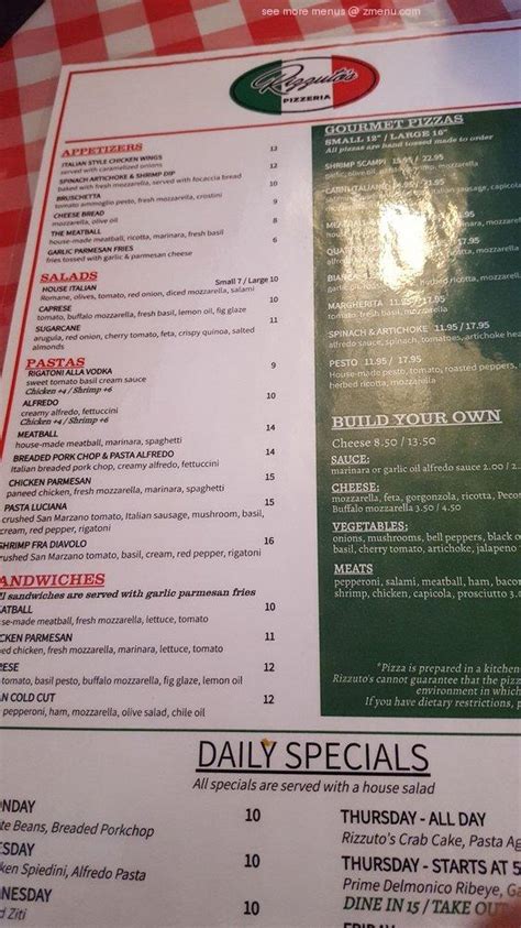 Menu at Rizzuto's Pizzeria, Gretna