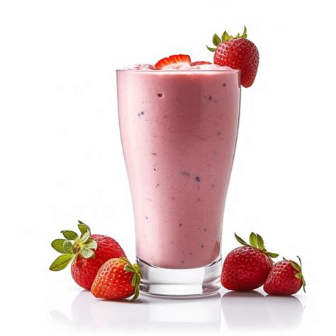 Un Vaso De Batido De Fresa Con Fresas Al Lado Foto Premium