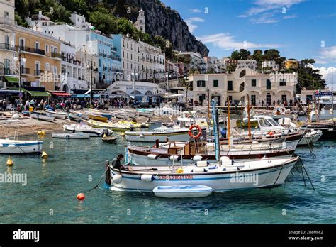 Boats At Anchor In Marina Grande Harbour Capri Campania Italy Stock