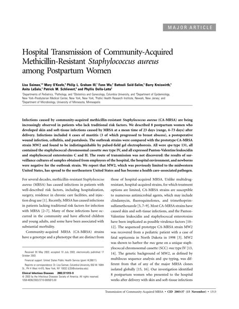 Pdf Hospital Transmission Of Community Acquired Methicillin Resistant