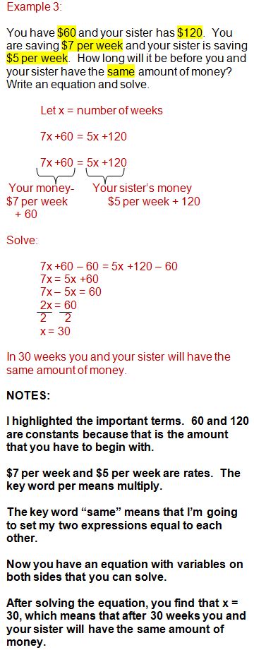 Word Problems Involving Algebraic Expressions