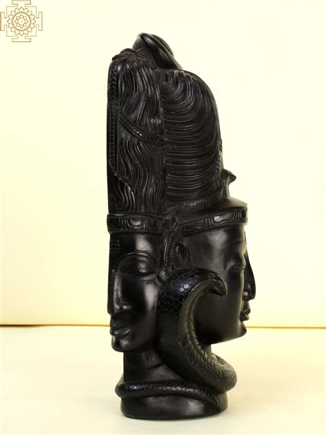 Mukhalingam Three Heads Lord Shiva Black Stone Statue Exotic