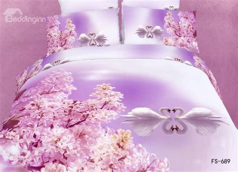 New Arrival White Swan Couples On The Lake Print 3d Bedding Sets 3d Bedding Sets Floral