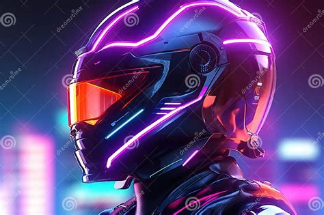 Robot Cyborg Soldier Futuristic Helmet Concept With Neon Lights Stock