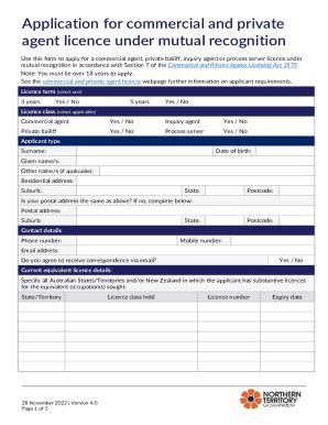 Fillable Online Nt Gov Application For Commercial And Private Agent