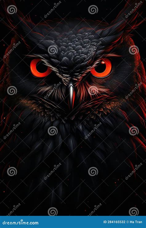 Black Owl with Red Eyes on a Black Background Stock Illustration ...