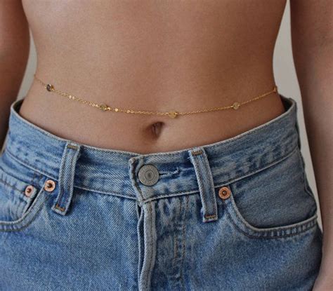 14k Gold Belly Chain Gold Body Chain Delicate Belly Chain Disc Chain