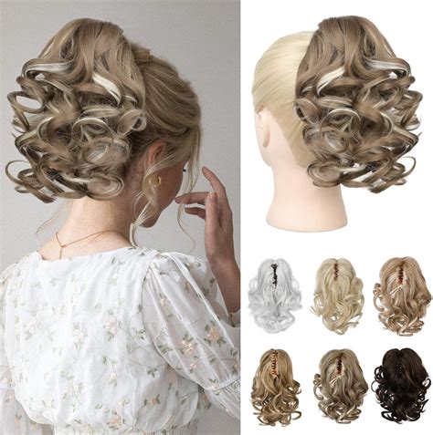 Reecho Short Ponytail Extension Classic Loose Curly Wavy Claw Clip