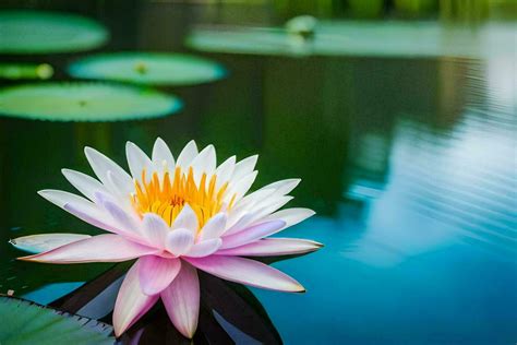 A Single Pink Water Lily Floating In A Pond Ai Generated