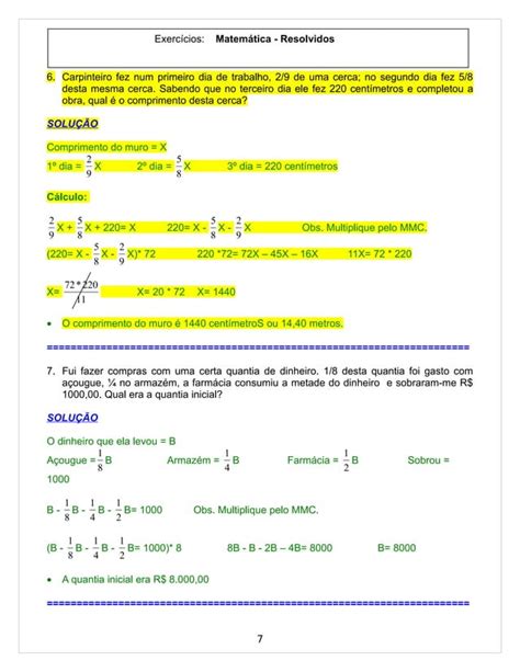 Problemas De Matematica Resolvidos - Exercicios resolvidos matematica | PDF