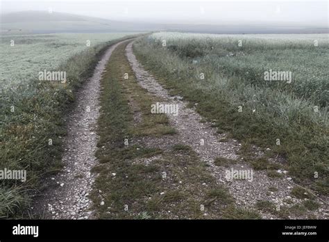 A Country Road Disappearing Into Distant Mist And Fog Stock Photo Alamy