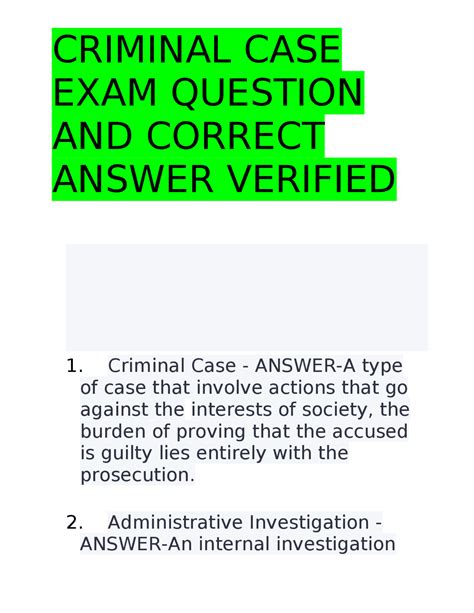 Criminal Case Exam Question And Correct Answer Verified Exams Criminology Docsity