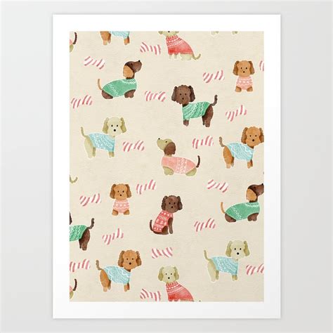 Dogs in Christmas Jumpers Art Print by Rebecca Flaherty | Society6