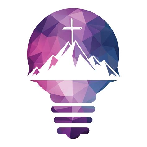 Baptist cross in mountain logo design. Cross on top of the mountain and light bulb shape logo ...