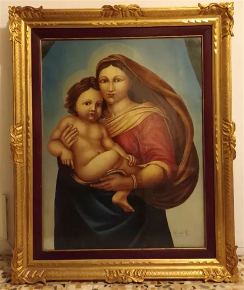 OCCASIONE ANTICO Dipinto Madonna Con Bambino Quadro Religioso Olio Su