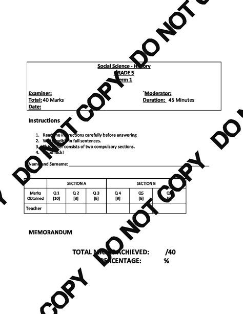 Grade Ss History Test And Memo Term Teacha