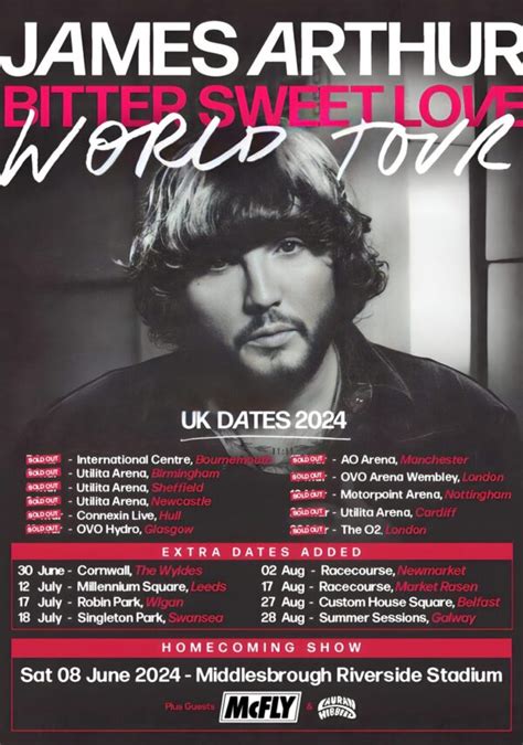 JAMES ARTHUR Bitter Sweet Love 2024 UK Tour Poster