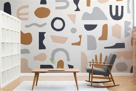 Navy Blue And Neutral Abstract Shapes Wallpaper Mural Hovia Hovia