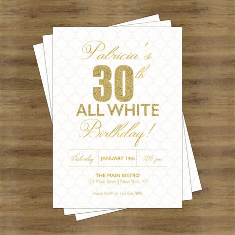 White Party Invitation White And Gold Invitations Adult