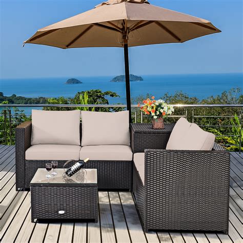 Free Shipping Gymax 4pcs Cushioned Rattan Patio Conversation Set W