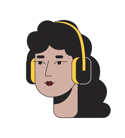 Mujer Hispana Rizada Auriculares D Lineal Cabeza De Personaje De Dibujos Animados Latina