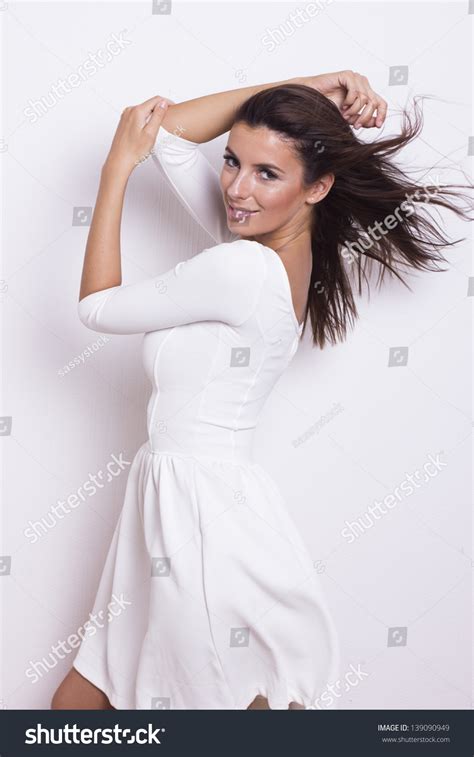 Sexy Beautiful Brunette Woman White Dress Stock Photo Edit Now