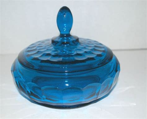 Blue Glass Dish With Lid Candy Dish With Lid Caribbean Blue Etsy