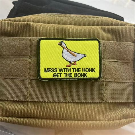 Mess With The Honk Get The Bonk Morale Badge Funny Yellow Duck Embroidered Hook Loop Patches