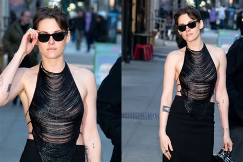 Kristen Stewart Channels Dark Glamour in Beaded Mônot Halter Top and