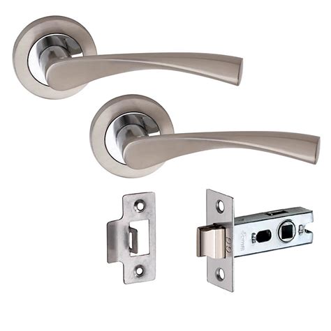 1 Pair Of Golden Grace Astrid Door Handle On Round Rose 25 Tubular Latch Dual Finish Satin