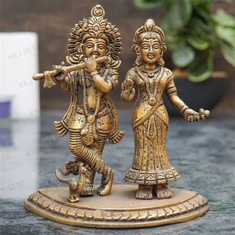 Gold Plated Metal Handicraft Radha Krishna Idol For Gift Hindu God