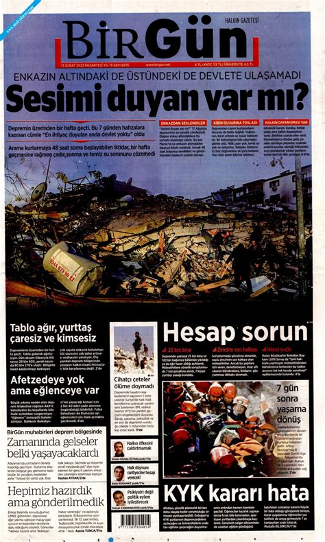 Birgün Gazetesi 13 Şubat 2023 Pazartesi