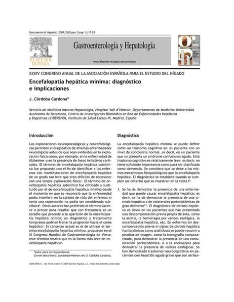 Encefalopatía Hepática Mínima Diagnóstico e Implicaciones ELIA