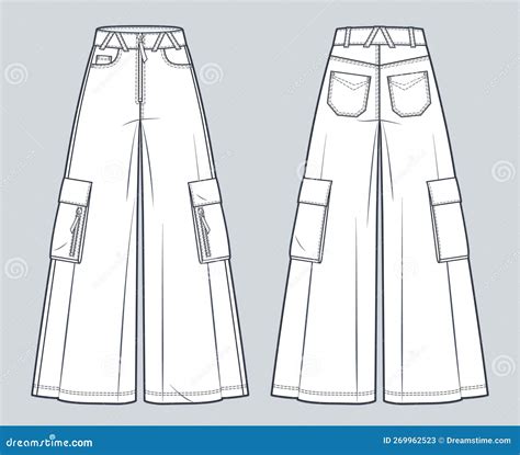 Baggy Jeans Pants Technical Fashion Illustration Wide Pants Fashion Flat Technical Drawing