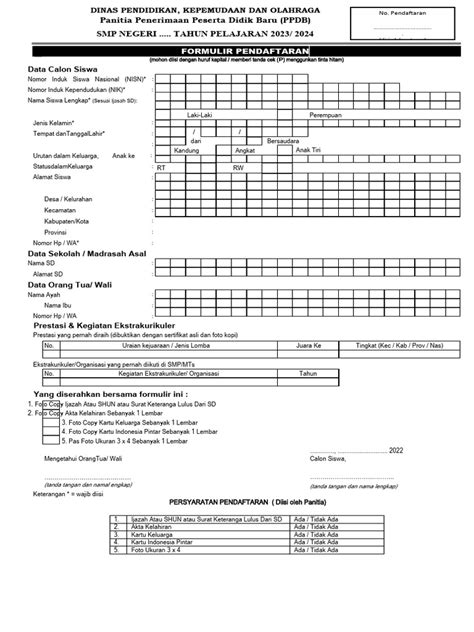 Formulir Ppdb Sd Contoh Pdf