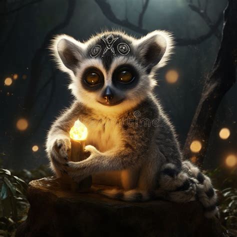 Ai Generated Illustration Wildlife Concept Of Fat Tailed Dwarf Lemur Cheirogaleus Medius Stock