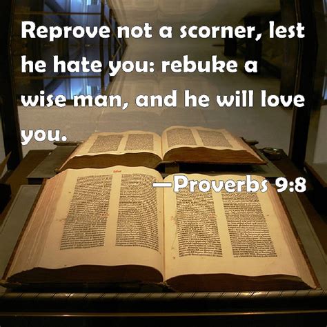 Proverbs 9:8 Reprove not a scorner, lest he hate you: rebuke a wise man, and he will love you.