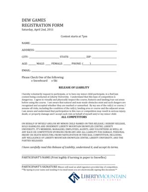 Fillable Online Liberty Dew Games Registration Form Liberty