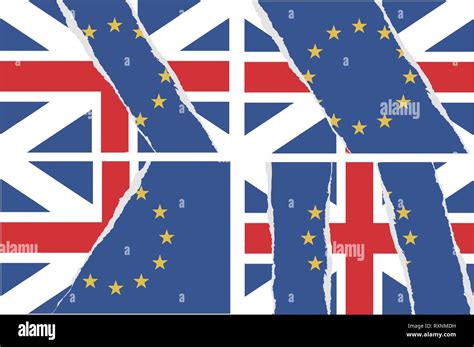 Collection Of Different Brexit Vector Illustrations Showing Torn Flags