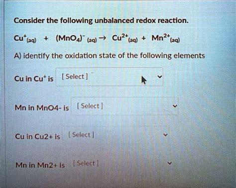 SOLVED Consider The Following Unbalanced Redox Reaction Cu Aq MnO4