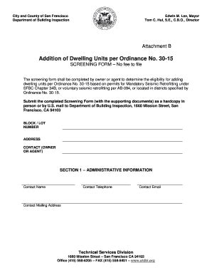 Fillable Online Sfdbi Addition Of Dwelling Units Per Ordinance No