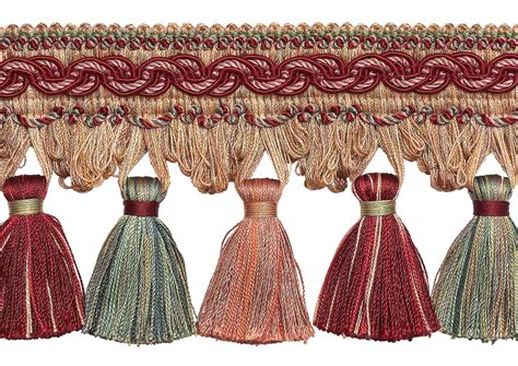 4 10cm Long Scroll Header And Scalloped Tassel Fringe Trim 7953 Crimson