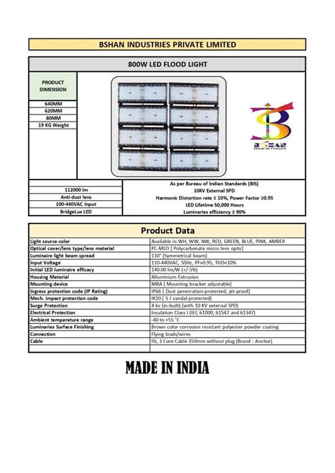 BSHAN Model Name Number BSS800WFL 800 W Led Flood Light For OUTDOOR