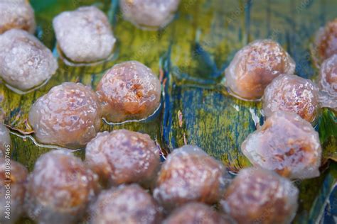 Thai Dessert Food Steamed Tapioca Dumpling Sago Balls With Pork Filling Traditional Thai