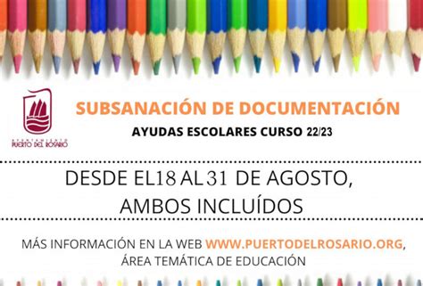 Abierto el plazo de subsanación a las ayudas escolares en Puerto del