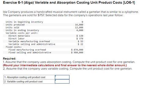 Solved Exercise 6 1 Algo Variable And Absorption Costing Chegg