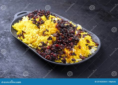 Modern Style Traditional Persian Steamed Saffron Rice With Berberis On