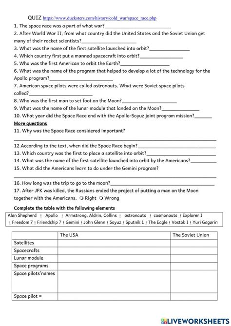 Space Race Interactive Worksheet Live Worksheets Worksheets Library