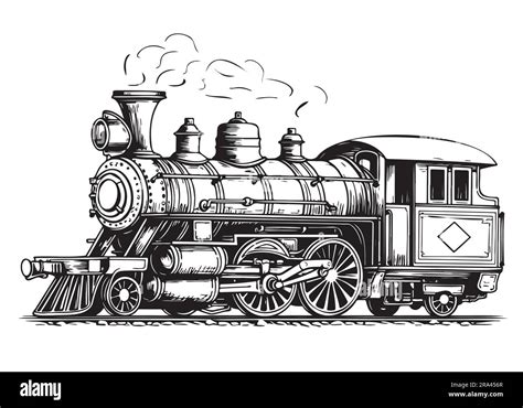 Steam Locomotive Vintage Side View Hand Drawn Sketch In Doodle Style