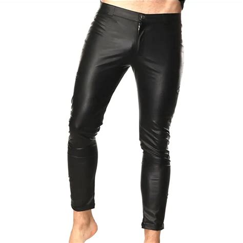 Mens Faux Patent Leather Skinny Pants Nightclub Stage Slim Fit